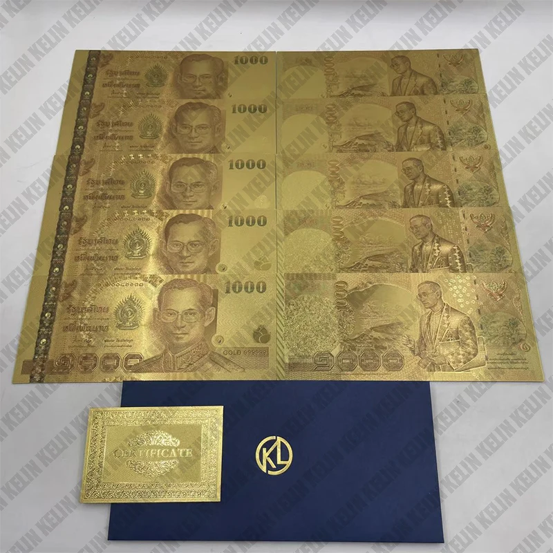 

Thailand Gold Foil Banknotes 1000 Thai Baht Bill Gold Plated Colored Plastic Cards For Souvenir Collection
