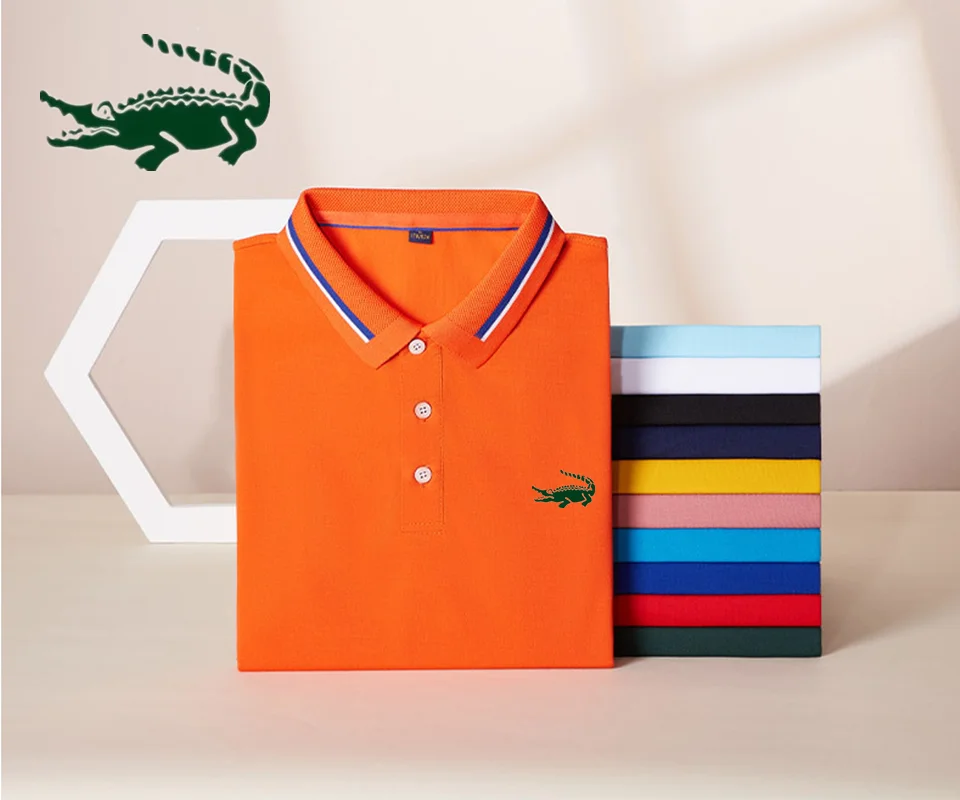 

Рубашка-поло мужская с отложным воротником, с вышивкой, короткий рукав, Повседневная Деловая Модная приталенная, летняя