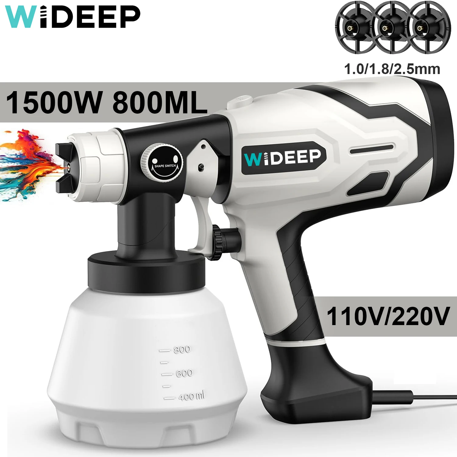 Электрический Краскораспылитель HVLP высокой мощности, 110 В, 220 В, 1500 Вт, краскопульт со стальным покрытием для автомобильной мебели, Аэрограф с 3 медными насадками