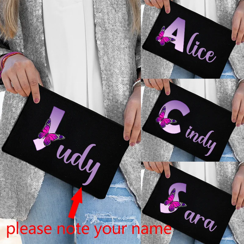 

Персонализированная сумка для макияжа с именем на заказ и фиолетовым буквенным принтом, органайзер, сумка для хранения, свадебные подарки, ...