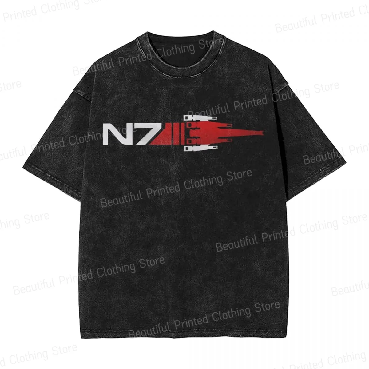 Футболка из 100% хлопка мытая футболка Mass Effect N7 мужские и женские футболки с