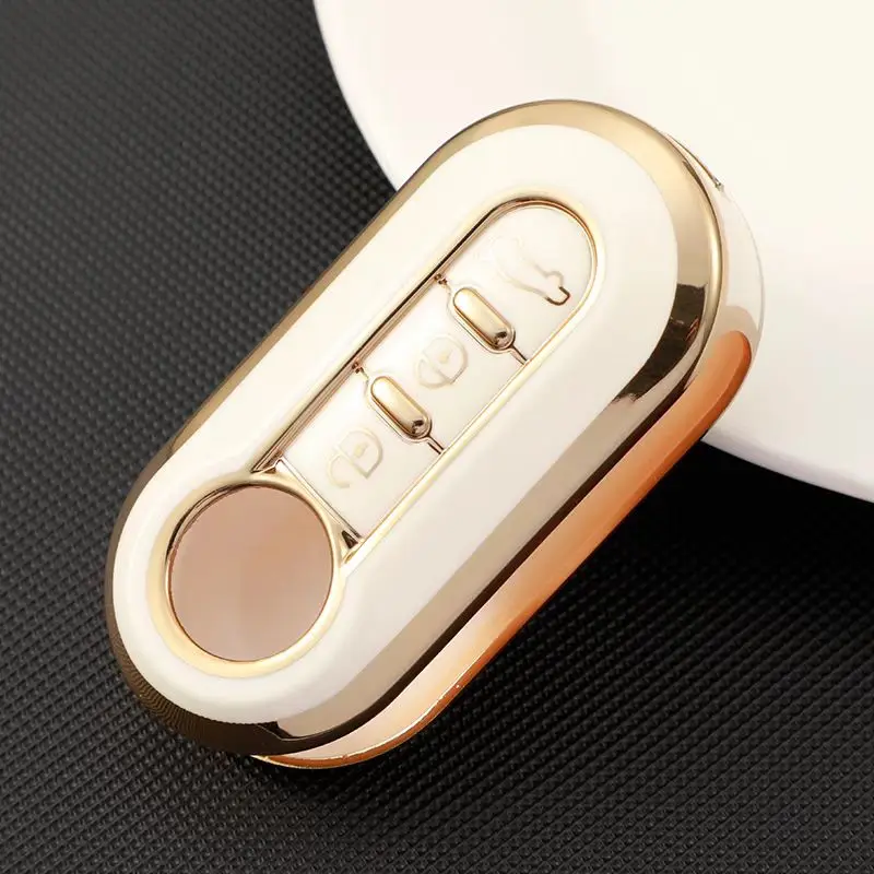 

For Fiat 500 High Quality 3 Buttons Gold Edge Car Key Case Cover Flip Folding Remote Key Shell Protecor Car Accessories