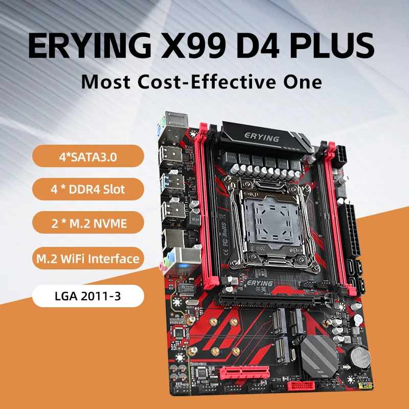 

ERYING X99 D4 PLUS LGA 2011-3 Desktops Motherboard Support E5 V3 V4 All Series DDR4 RECC NON-ECC Memory NVME Gaming PC Computers