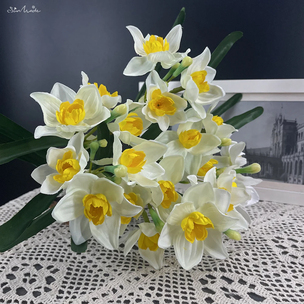 

SunMade, искусственные нарциссы, белые, шелк, 21 головка