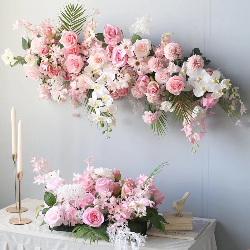 Customize Artificial Flower Arrangement Pink Orchid Flower Row Wedding Arch Backdrop Decor Wall Window Party Event Stage Layout