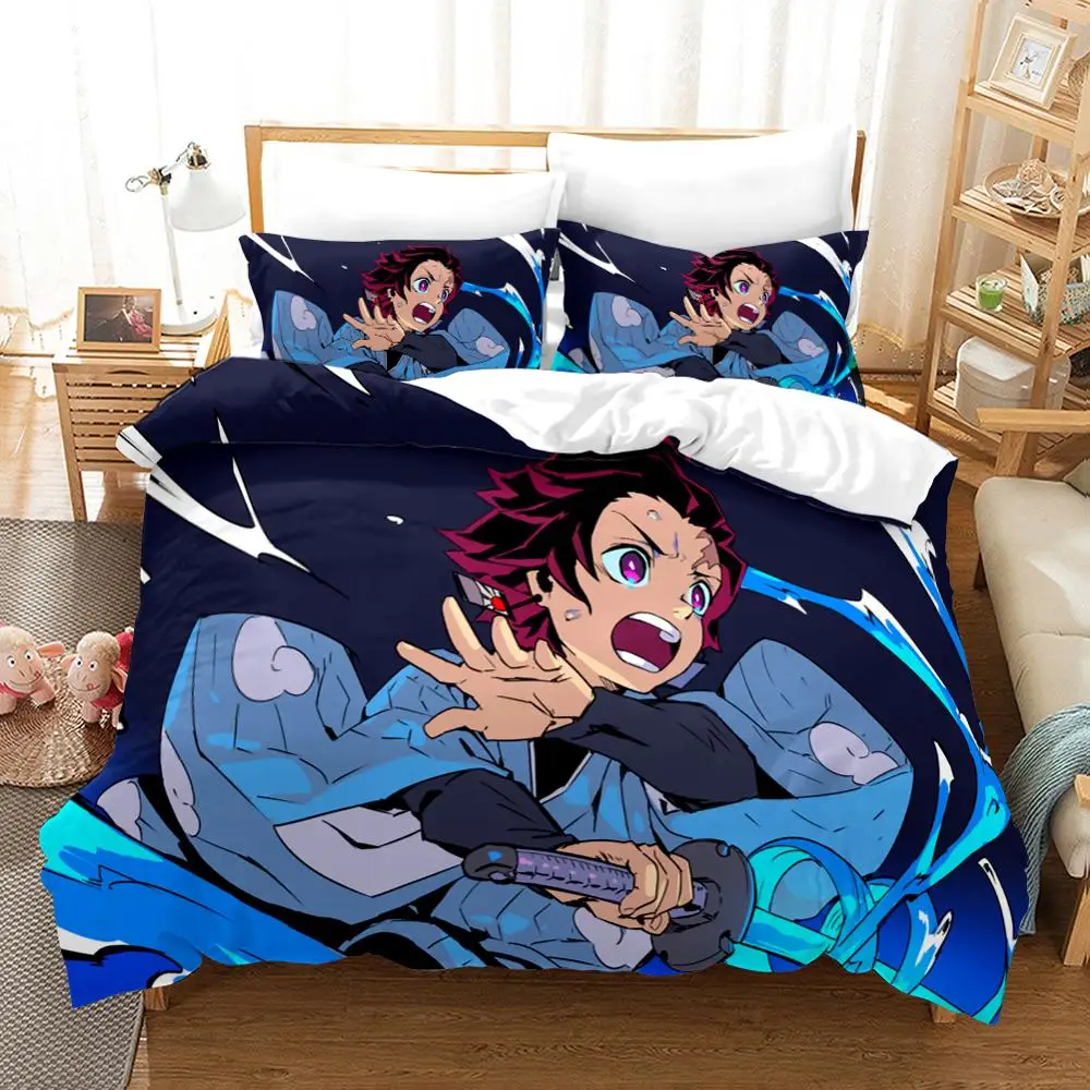 

Japan Cartoon Anime Bedding Set Demon Slayer 3d Printing Microfiber Duvet Cover Bed Quilt Cover Set Pillowcases Soft Bed Linens