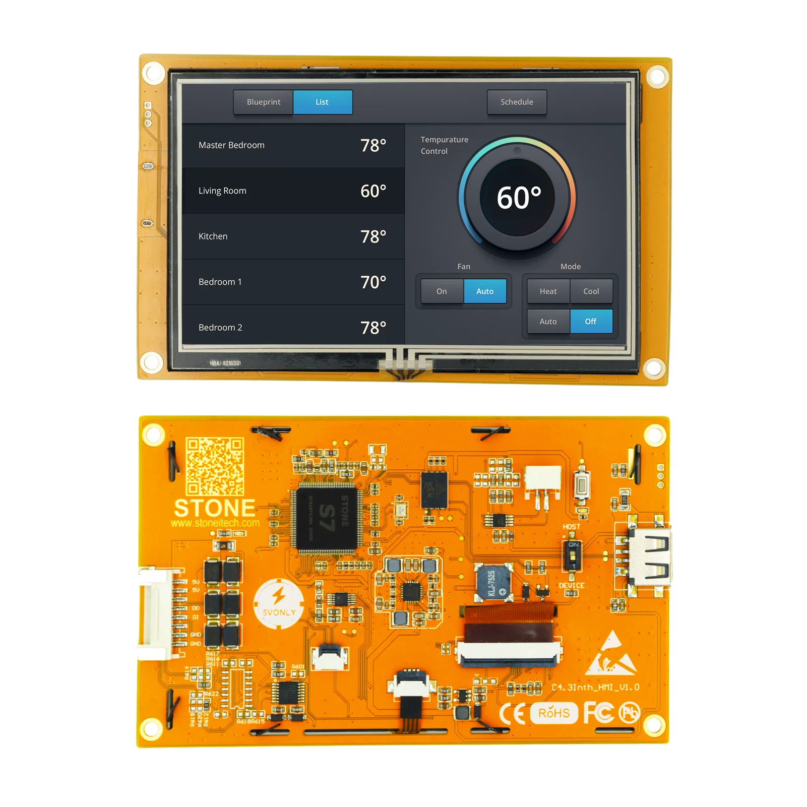 4.3 inch HMI Graphic LCD Display Module Support with Touch Panel  for ST MCU/ESP32 MCU