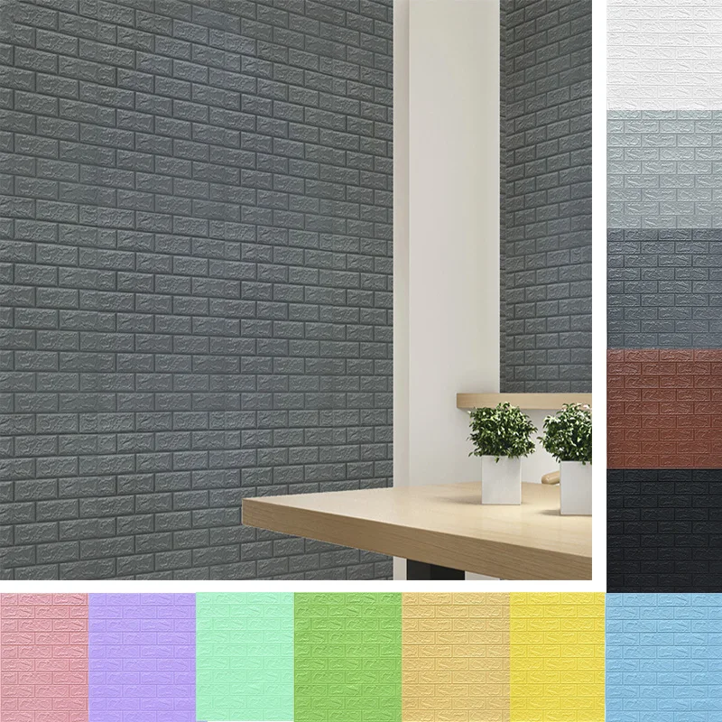 

Dark Grey Nordic 3D Wallpaper Sticker Home DIY Soft Brick Foam Decoration Mural Waterproof Self Advise 77*70cm Living Room Vinyl