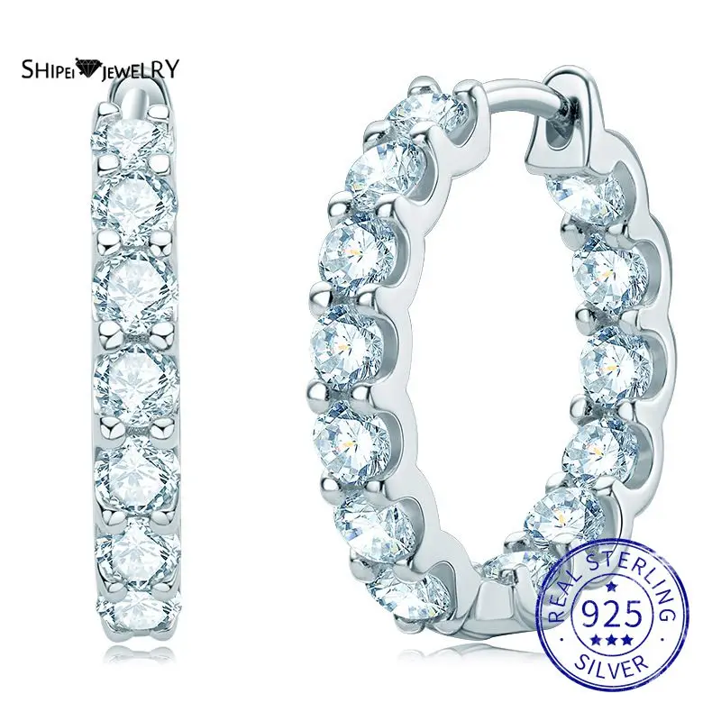 

Shipei 100% 925 Sterling Silver VVS D Color 3 MM Real Moissanite Diamonds Gemstone Hoop Earrings For Women Fine Jewelry With GRA