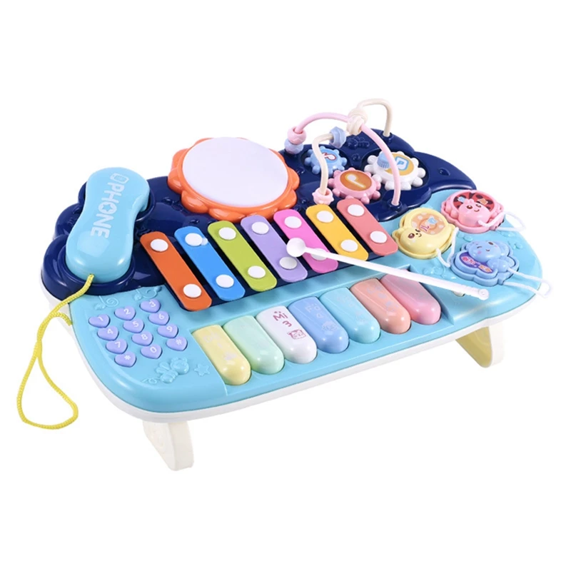 

Baby Musical Toys-Multifunction Toys Kids Drum Set With Phone Bead Maze Gear Xylophone Piano Electronic Learning Toys