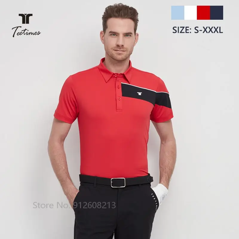 

Teetimes Summer Man Short Sleeve Tops Muscle Golf Polo Shirt Dry Fit Breathable Tees Patchwork Lapel T-shirt Men Golf Wear S-3XL