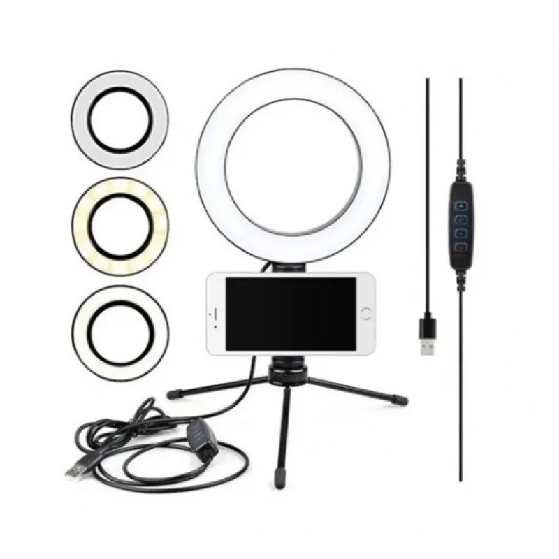 

Ring Light De Mesa Iluminador De Led 6 Polegadas 16cm com Tripé