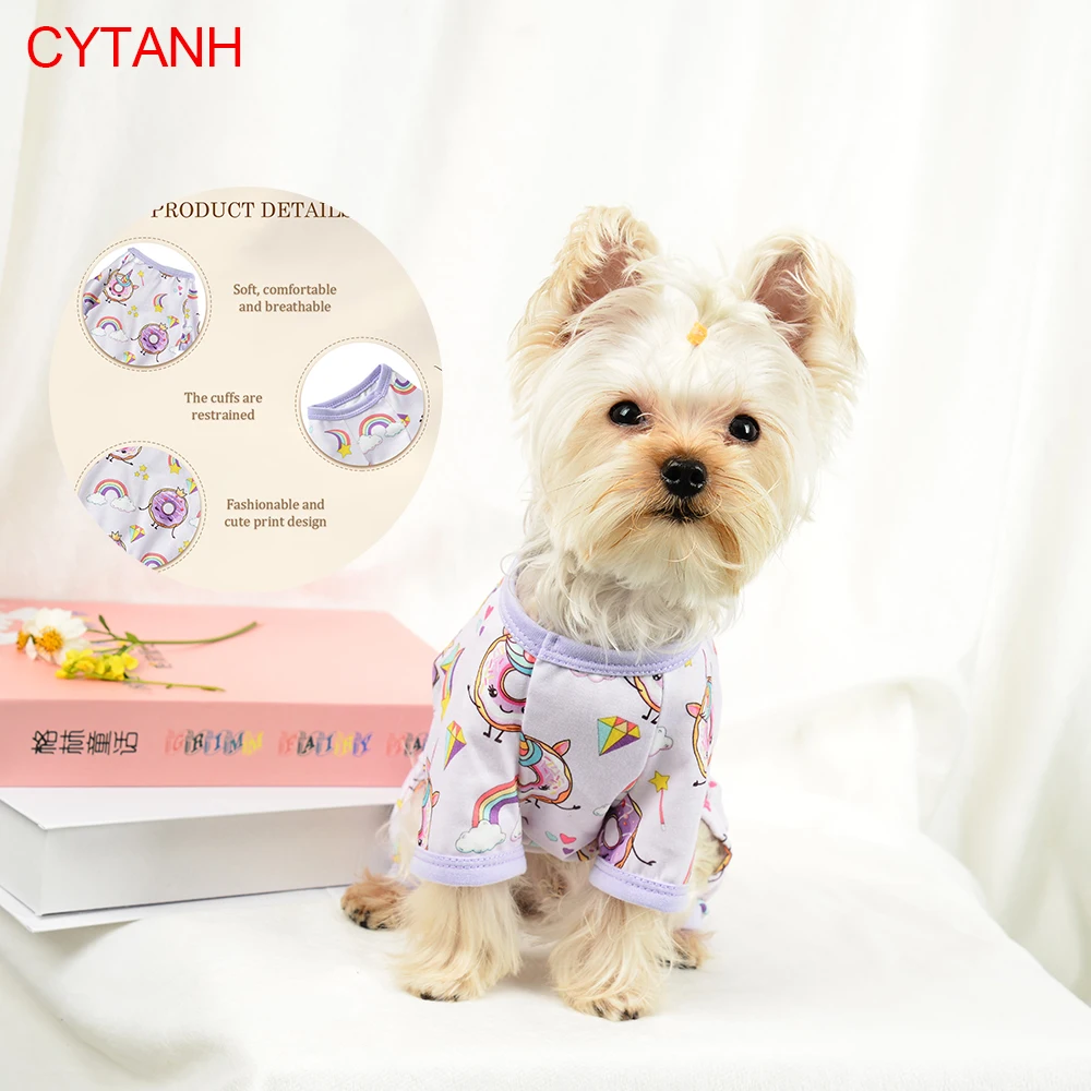 

Summer Spring Pet Dog Clothes Soft Breathable Cuffs Restrained Doughnut Cute Print Small Medium Large Costume Purple Dogs