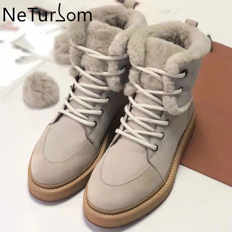 

2023 winter new wool snow boots women's leather short boots plush thickened cotton shoes wear warm flat shoes