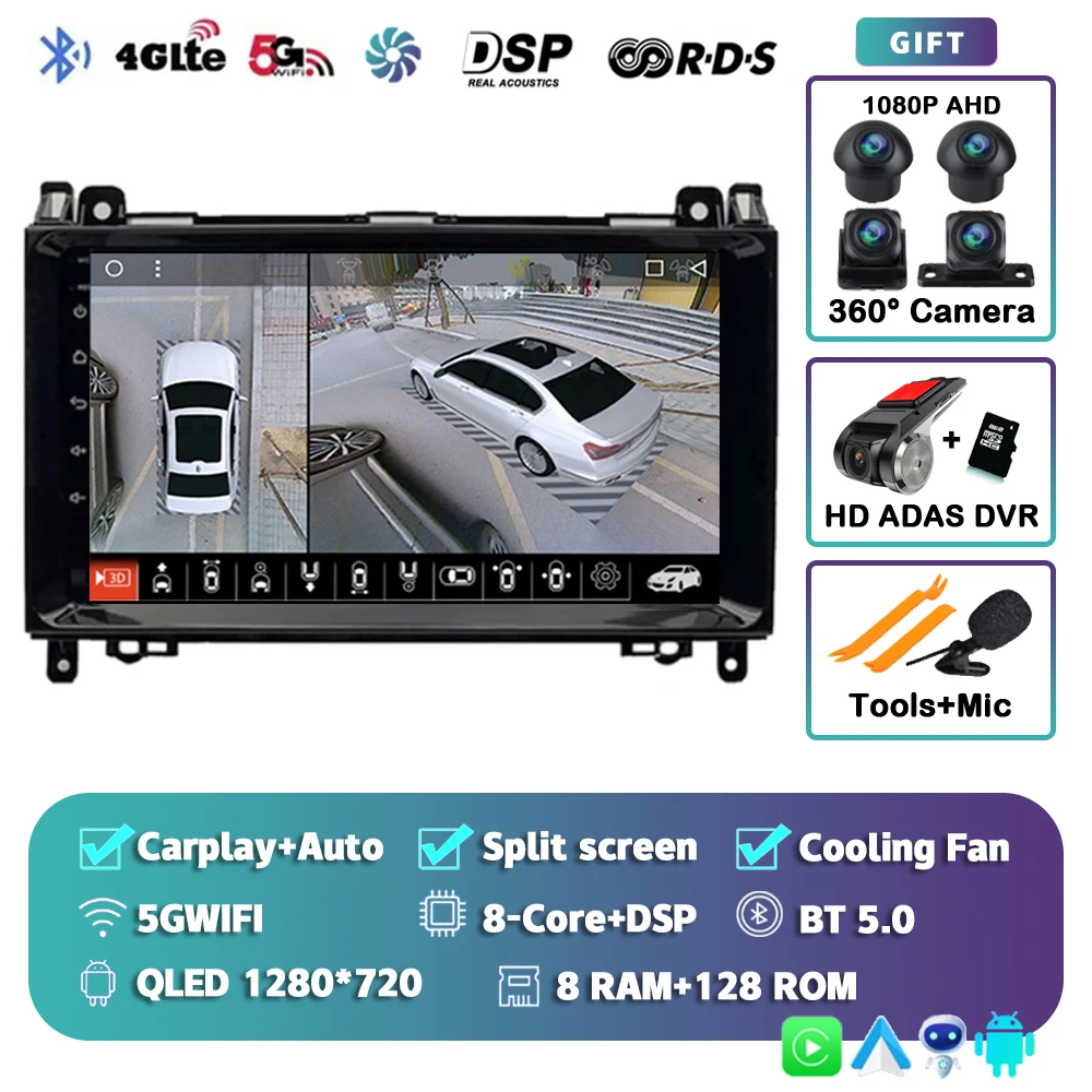 

Автомобильный радиоприемник Android 15 для Mercedes Benz B200 Sprinter W906 W639 AB Class W169 W245 Viano Vito Мультимедийный плеер 2 Din Стерео DSP