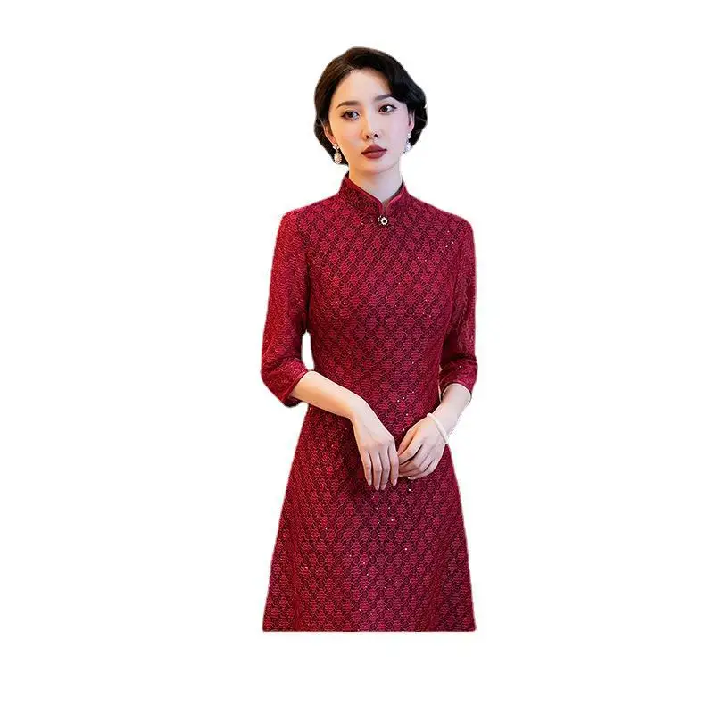 Элегантное свадебное кружевное платье-Ципао в китайском стиле