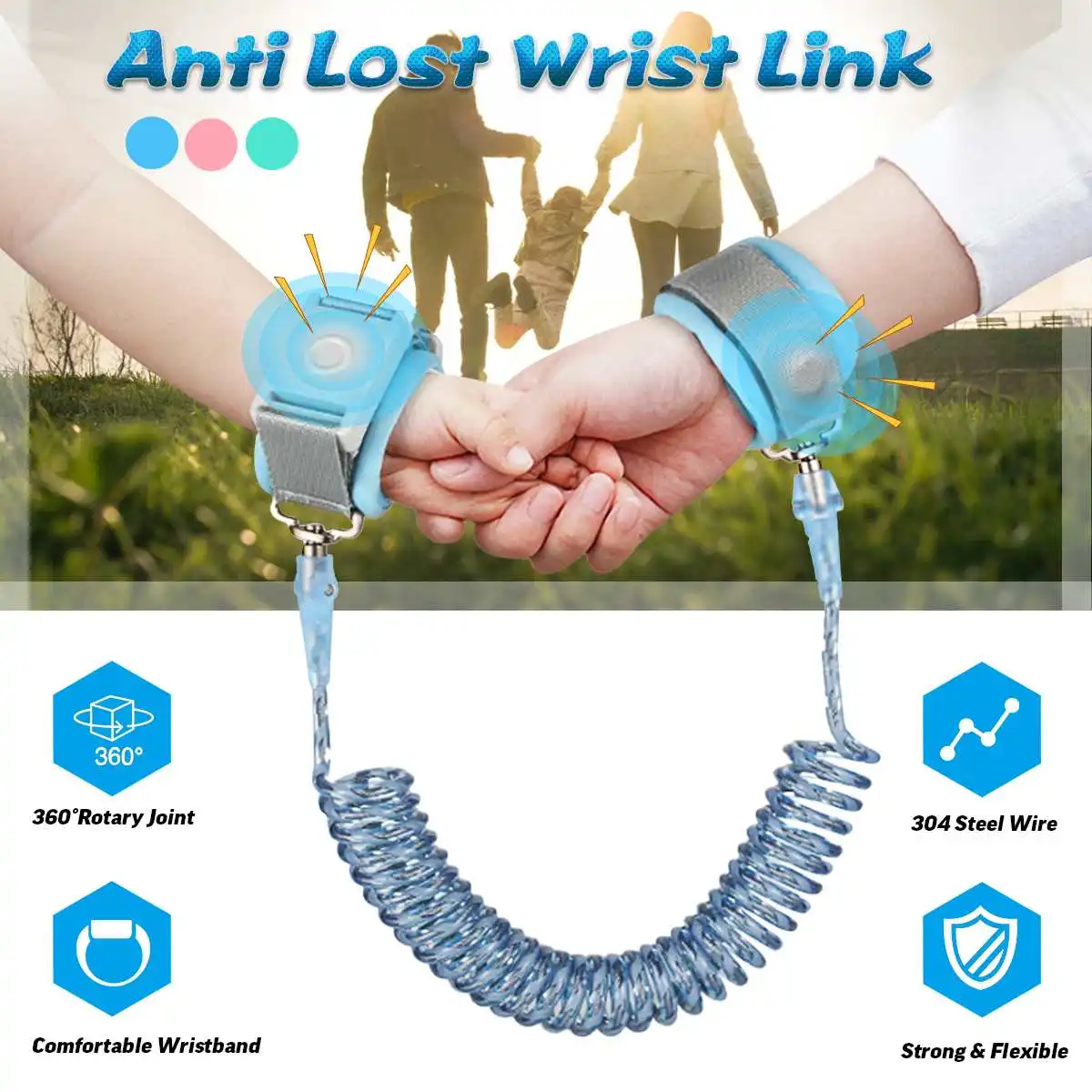 

1.5m/2m/2.5m Child Safety Harness Leash Anti Lost Adjustable Wrist Link Traction Lock Rope Wristband Belt Baby Kids for Toddler