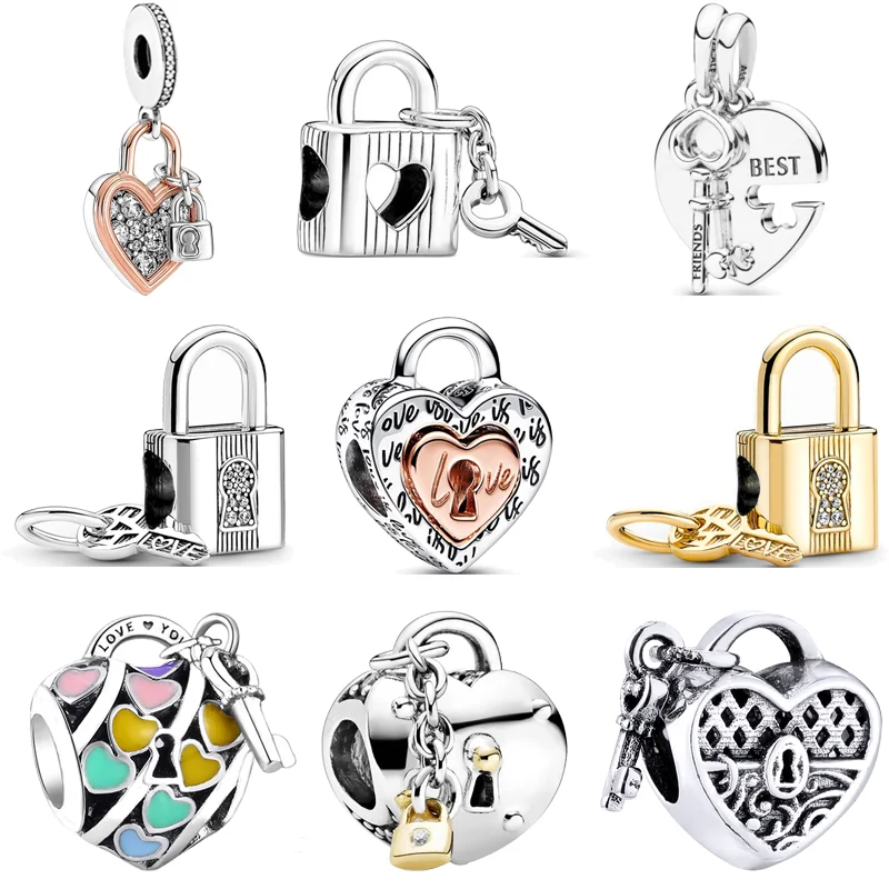 

2023 New Padlock Lock Key Pendant Heart Love Beads Fit Original Pandora Charms Silver Color Bracelet Women Jewelry Free Shipping