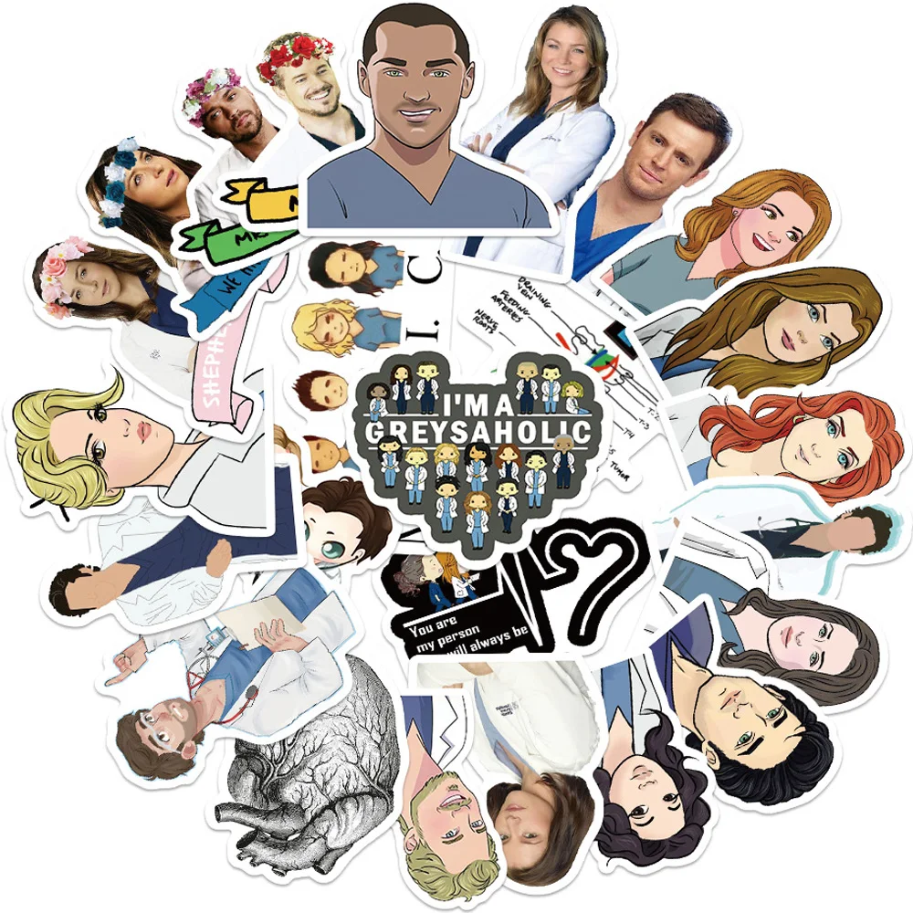 

10/30/50pcs Greys Anatomy Funny TV Show Stickers Decals Graffiti DIY Luggage Laptop Phone Car PVC Classic Toy Kids Sticker Pack