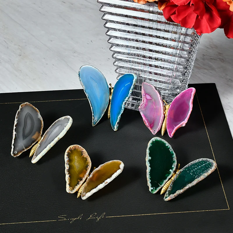 

Agate Raw Stone Sliced Butterfly Craft Ornaments Christmas Home Decoration Porch Light Luxury Soft Decorations 2022 Supplies