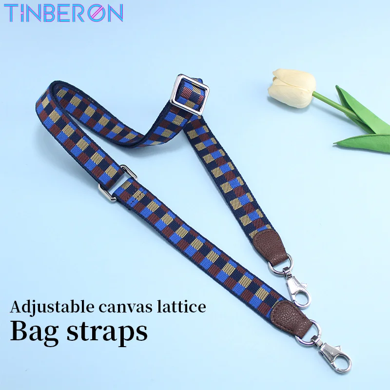 

Tinberon Bag Strap for Crossbody Luxury Designer Square Grid Jacquard Shoulder Straps Belt Adjustable Wild Canvas Strap For Bags