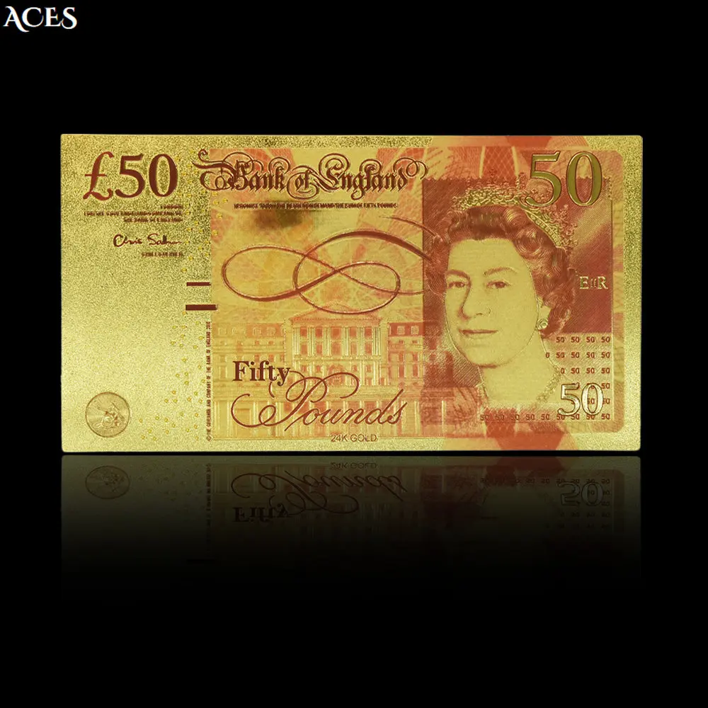 

2011 Years 50 Pounds Gold Banknotes Replica The Queen of England and James Watt Notes Non Circulating Money Collectibles
