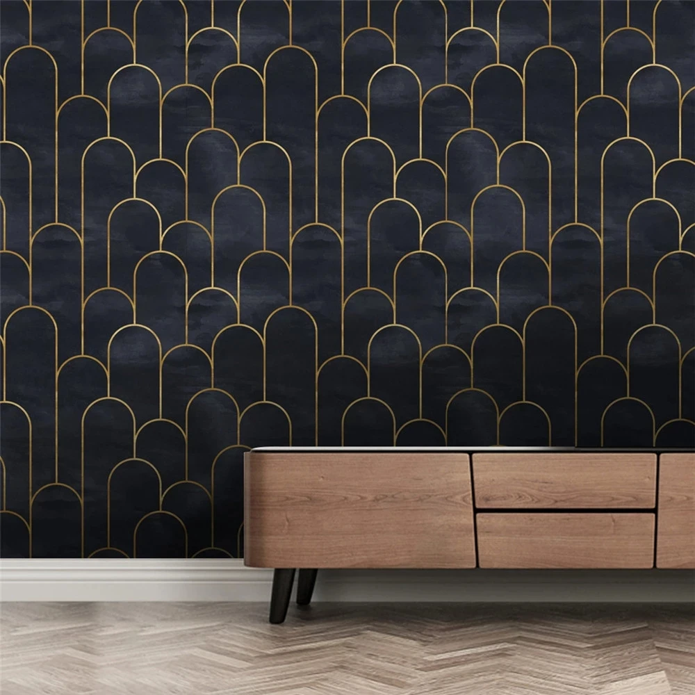 

Black Gold Metal Arc Decor Stickers Vinyl Self Adhesive Waterproof Wallpaper Peel and Stick Contact Paper for Bedroom Furniture