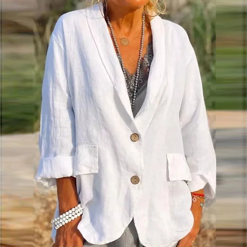 

Retro Solid Single Breasted Coat Women 2022 Autumn New Casual Long Sleeve Lapel Jacket Ladies Commuter Loose All-match Jackets