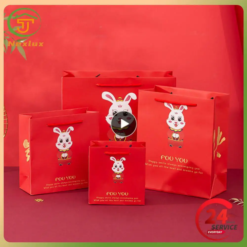 

Tote Bag New Year Party Decor New Year Gift Bag Chinese Red Creative Cartoon Rabbit Childrens Gift Packaging Christmas Supplies
