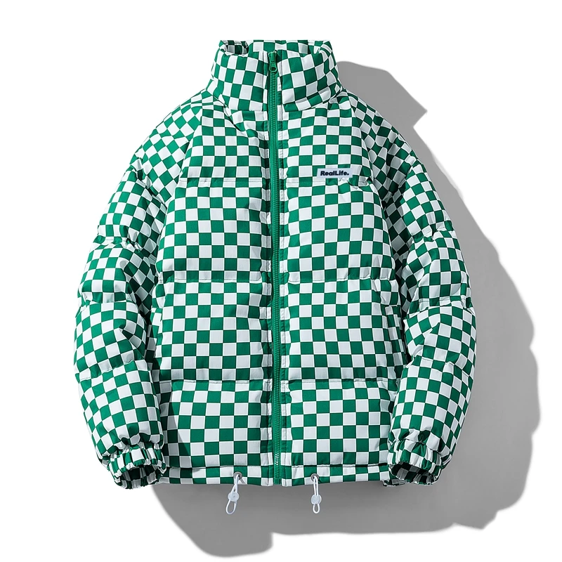 

Men Winter trend Casual checkerboard new Mens Winter Male Jacket Coat Oversized Thick Padded Puffer Jackets Overcoat