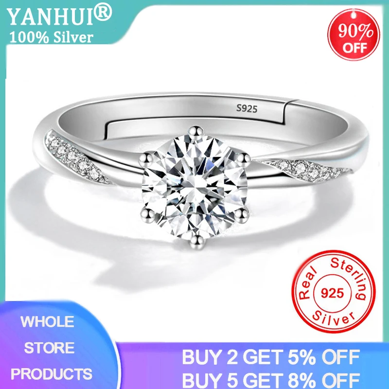 

YANHUI Новый шесть стилей 100% 925 пробы серебряные регулируемые Открытые Кольца для Для женщин Роскошные лаборатория муассанит кольцо с бриллиа...