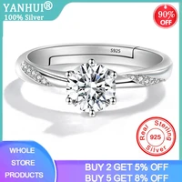 yanhui new 6 styles adjustable size tibetan silver 925 rings for women luxury zirconia diamond open ring fashion jewelry bijoux