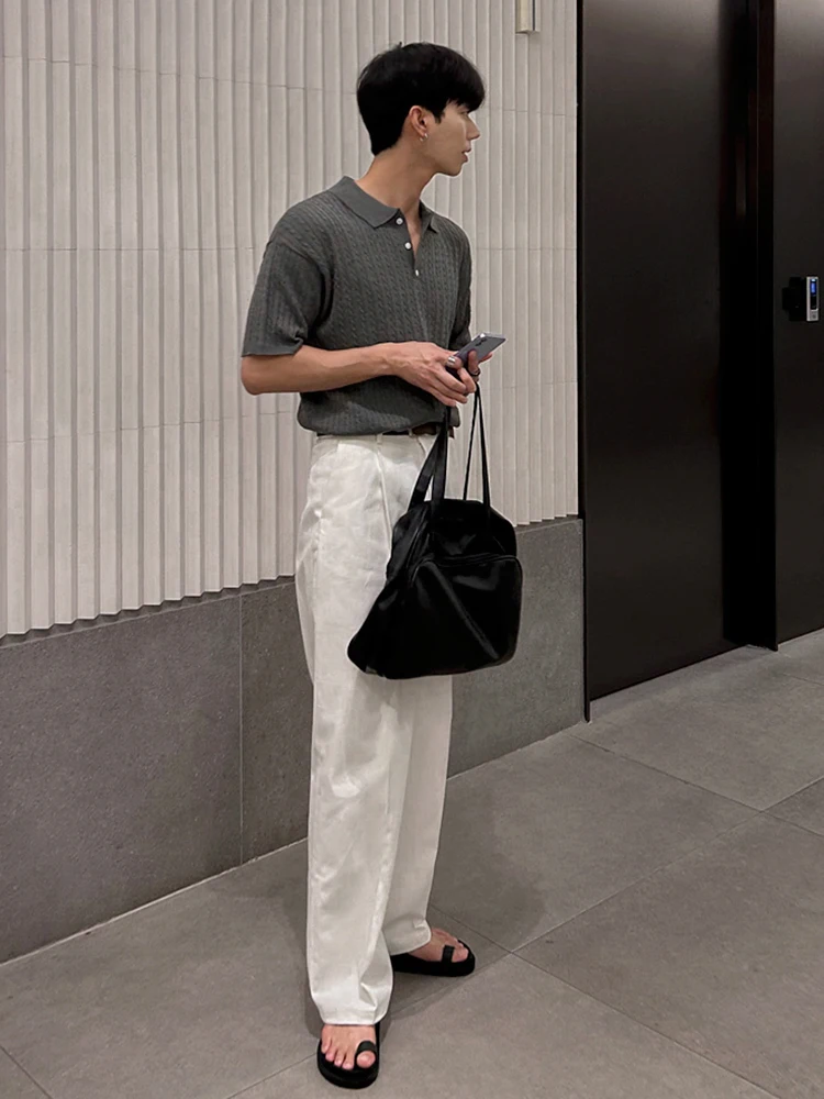 Футболка мужская Свободная трикотажная повседневный топ с отложным воротником и