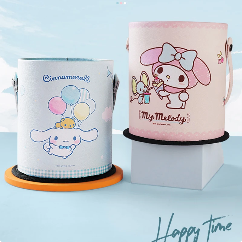 Фото Кавайная аниме Sanrio Cinnamoroll My Melody Автомобильная мусорная корзина мультяшное милое автомобильное ведро для хранения многофункциональная Водонепроницаемая коробка для хранения №1