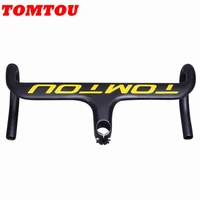 tomtou carbon bicycle road integrated handlebar with stem internal routing drop handle bars for bike parts matte yellow