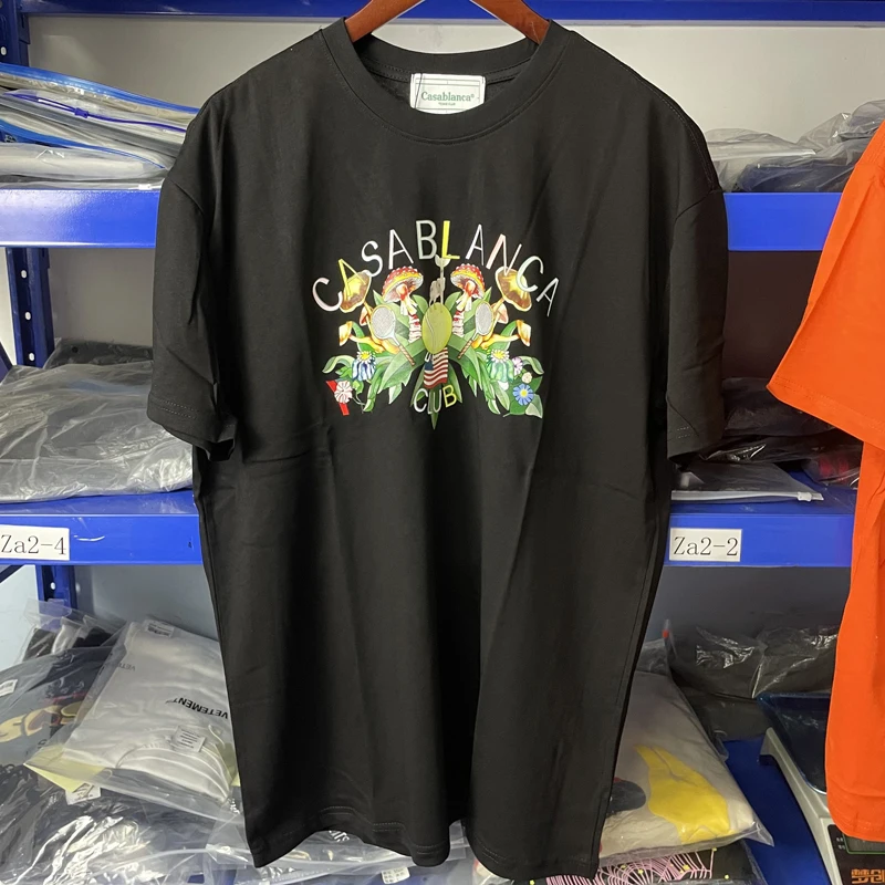 

Tennis Club Casablanca Black T-Shirts Pure Cotton Men Women Oversized Flower Letter Printing Tops Tees