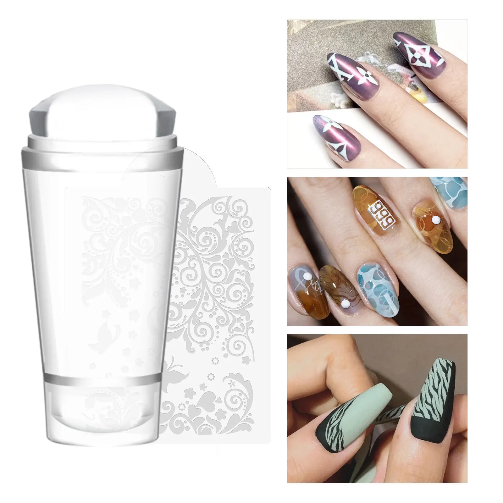 

Silicone Transparent Nail Art Stamping Kit French Head Jelly Stencil Template Scraper For Fast Imprint Press on Nails Pattern