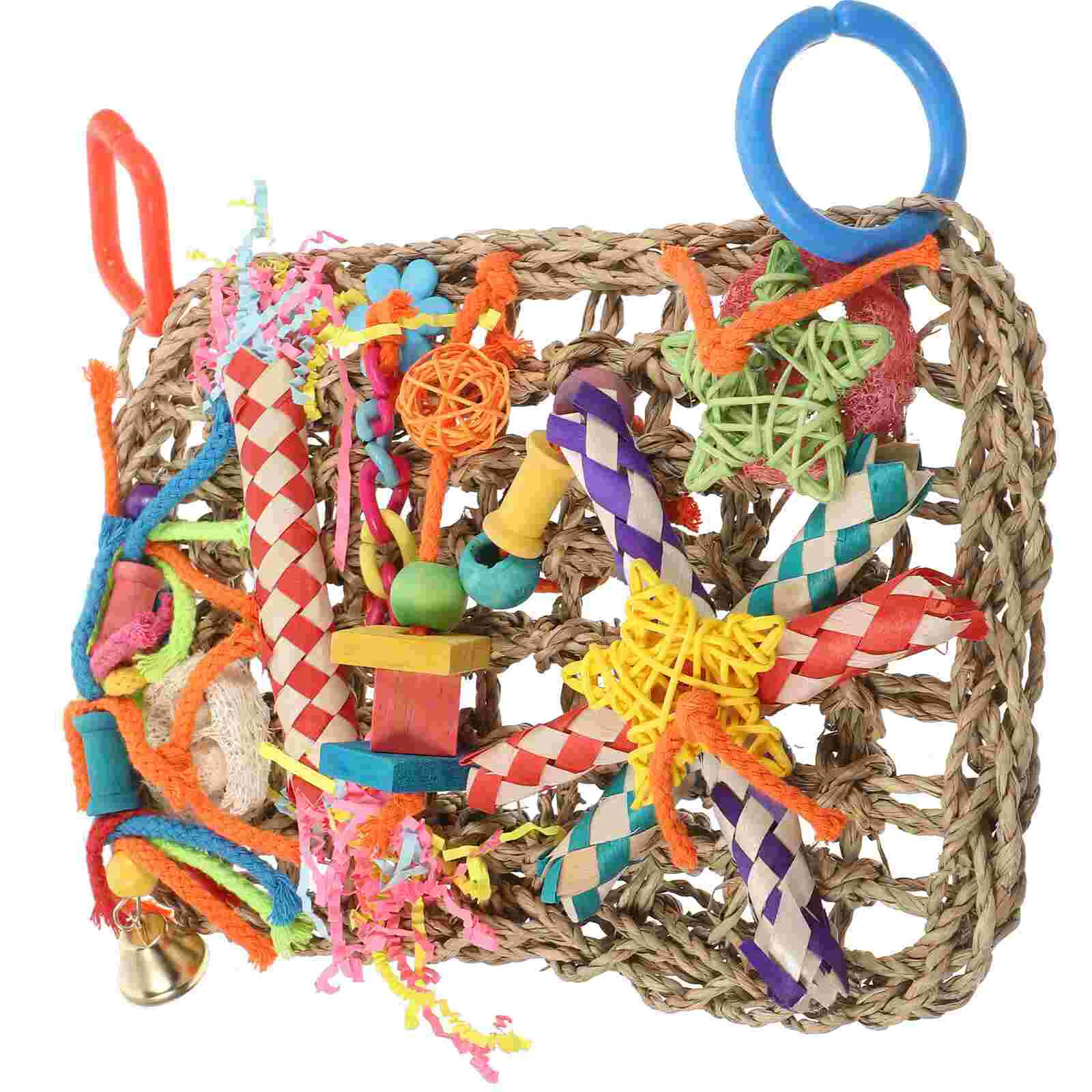 

Chew Toys Seagrass Woven Hanging Cushion Parakeet Cage Foraging 29x18cm Bird Conures Mat Straw Parrot Prop
