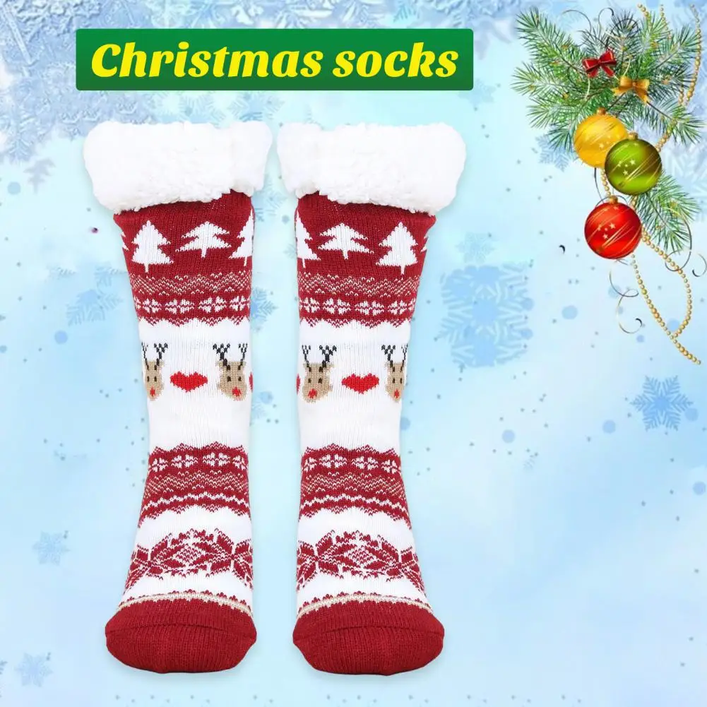 

Christmas Floor Socks Cartoon Style Christmas Socks Cozy Winter Women's Christmas Tree Deer Snowflake Print Floor for Indoor