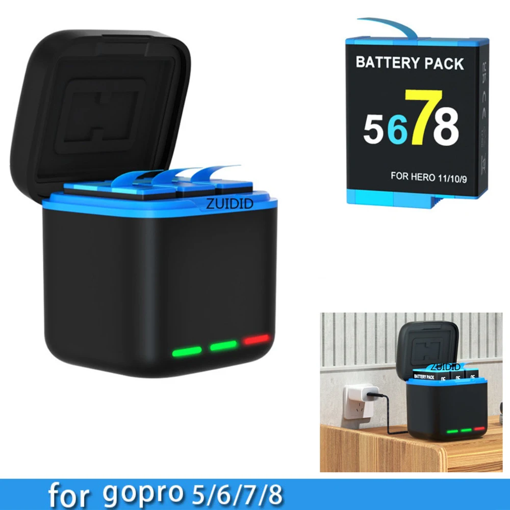 

For GoPro Hero 8/7/6/5 Battery Charger Box Battery 3 Ways Fast Charger Box TF Card Storage Action Camera Accessory
