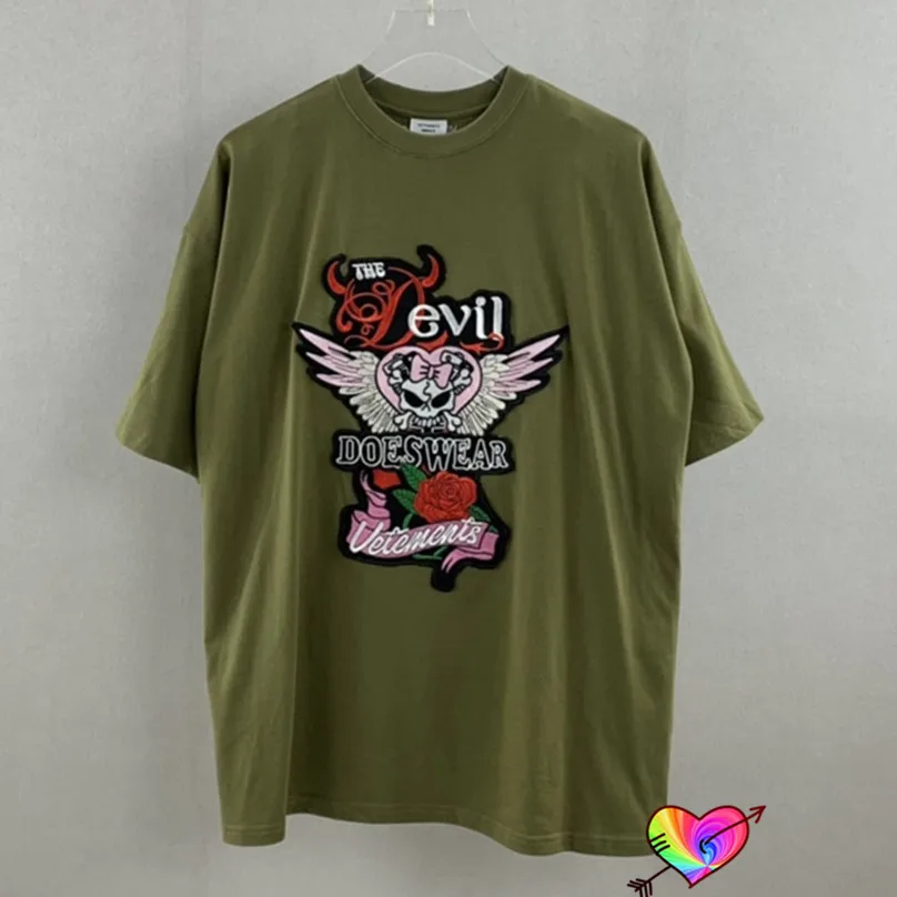 

Футболка VTM мужская с логотипом, многоцветная аппликация, с рисунком дьявола, с коротким рукавом, для мужчин и женщин