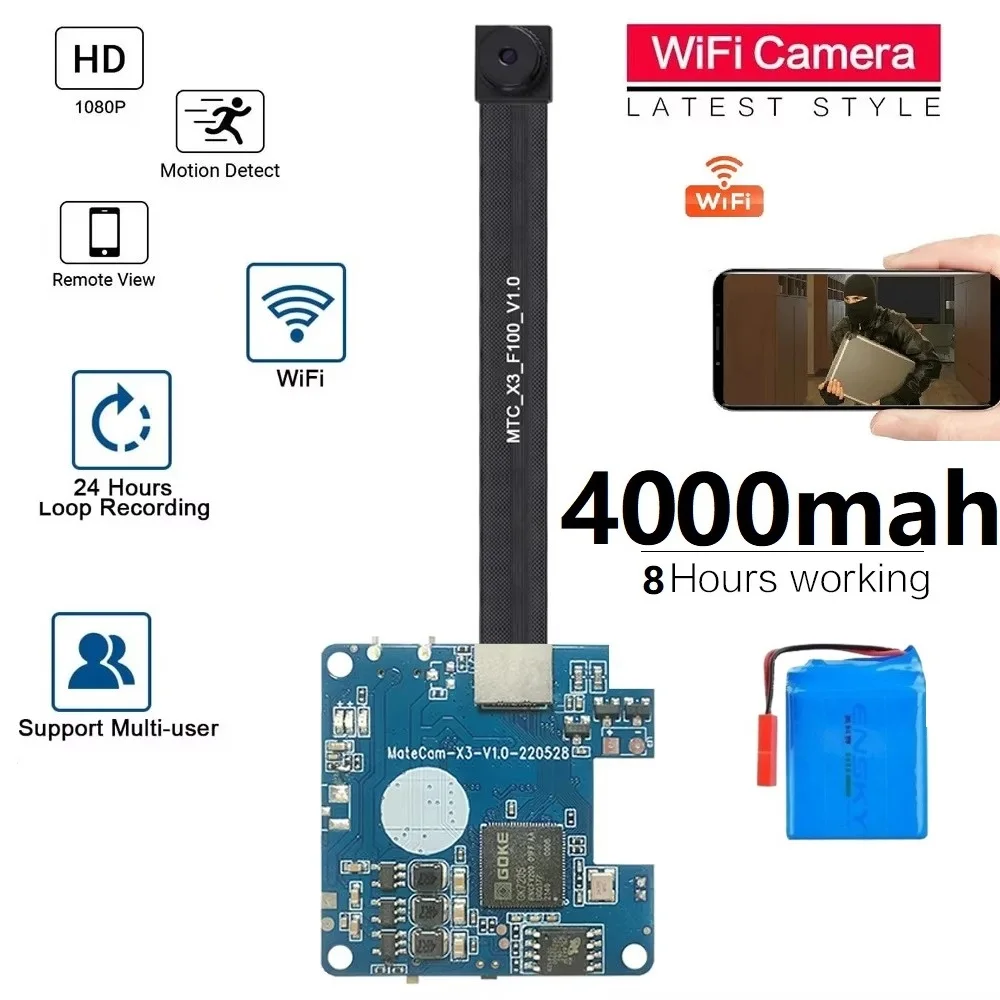 Фото Мини-камера X3 HD 1080P DIY Wi-Fi микро видеокамера беспроводной модуль видеорегистратор с питанием от батареи Camara №1
