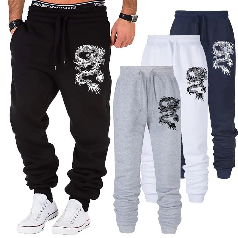 

Spring and Fall fashion casual dragon print jogging pants Gym pants Tight outdoor sports pants Running pants Men's pants S-4XL