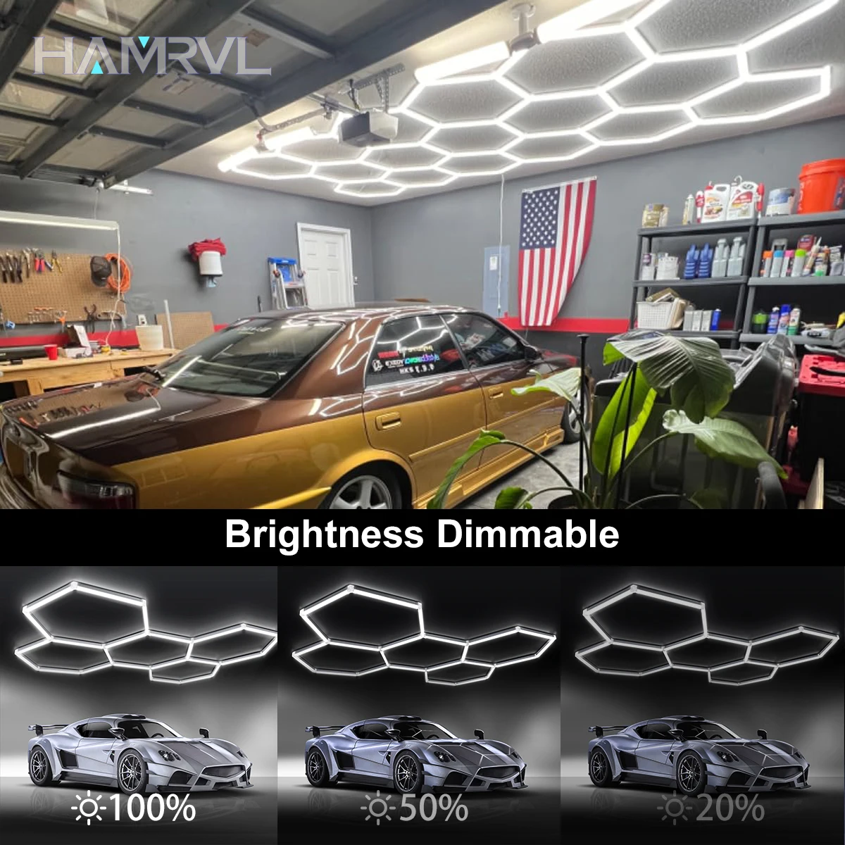 Шестиугольный светильник для гаража с затемнением/теплый 3000k/4000k Парикмахерская