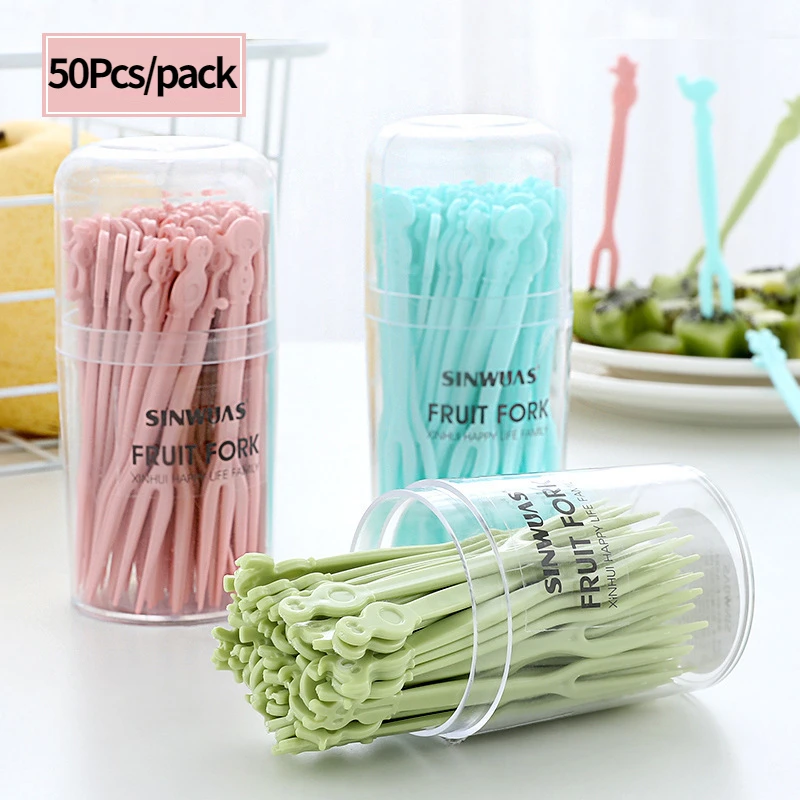 

50Pcs/pack Transparent Disposable Forks For Party BBQ Sticks Picks Skewer Set Home Dining Plastic Food Cake Fruit Fork