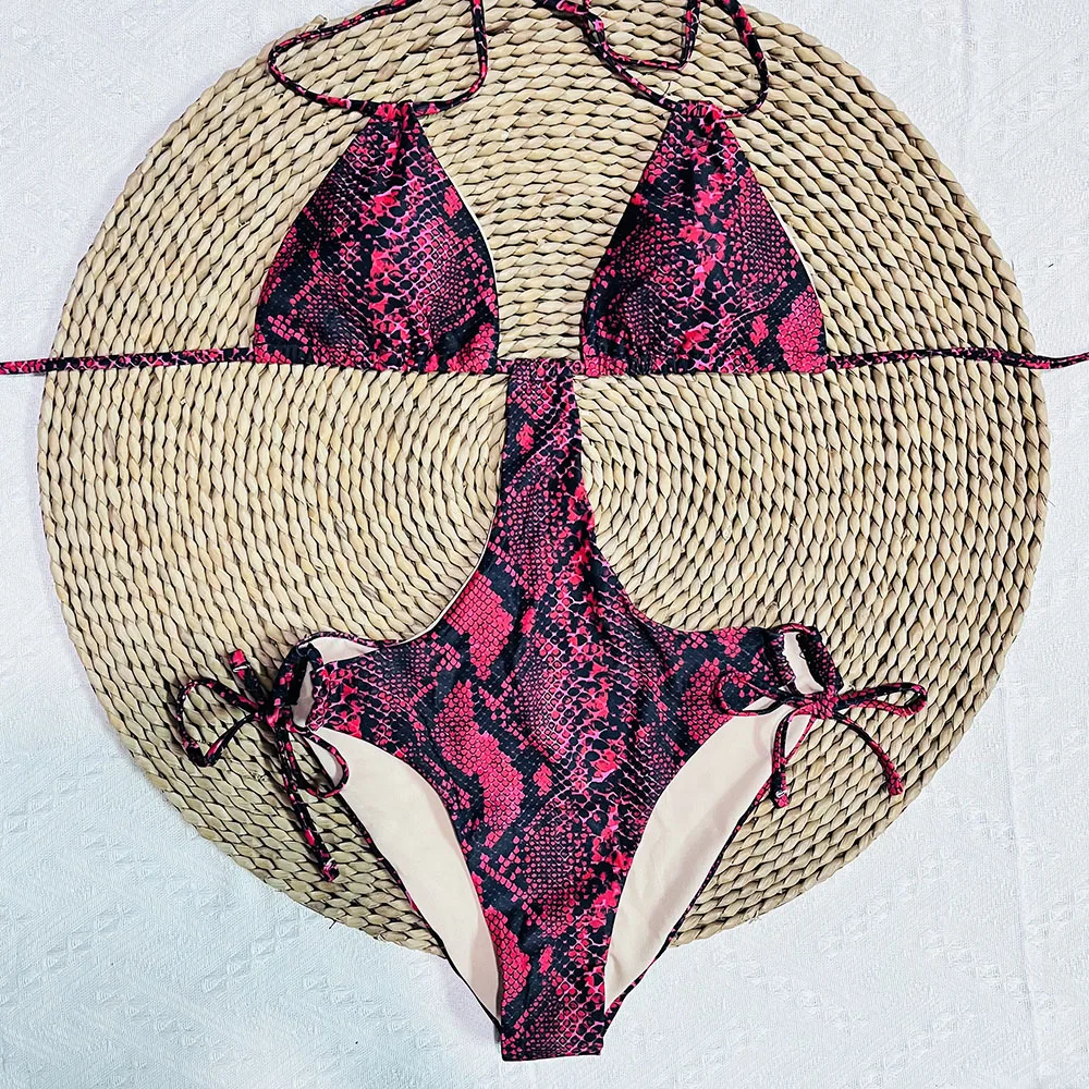 Монокини со змеиным принтом купальник из 2 предметов женское сексуальное бикини