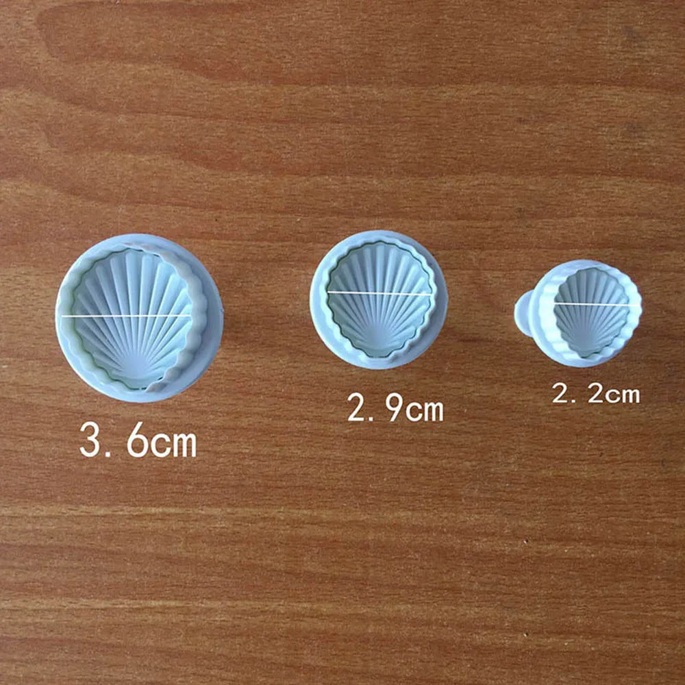 3Pcs Shell Shape Plastic Fondant Cake Molds Cookies Plunger Cutter Chocolate Mold Baking Decorating Tools | Дом и сад