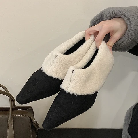 Eilyken/весенне-осенние женские туфли-лодочки из искусственного меха в стиле панк с острым носком, туфли без шнуровки на тонком низком каблуке, элегантное платье, Zapatos De Muje