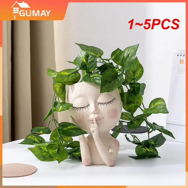 

1~5PCS Resin Head Flower Pot Cartoon Doll Vase Closed Eyes Figure Sculpture Garden Succulent Planting Pots Flower Arrangement