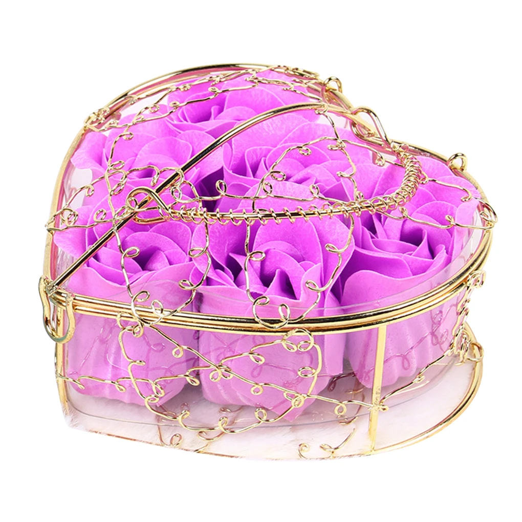 

Gold Plated Iron Basket Soap Rose Flowers Christmas Valentine's Day Lover Gift Scented Petal Flower